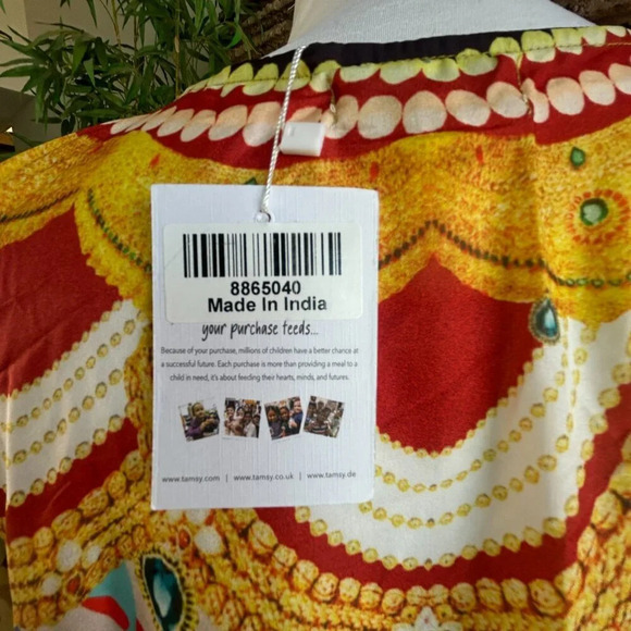 Tamsy Colorful Graphic Print Caftan Beach Cover up Drawstring Front  One Size - Picture 4 of 9